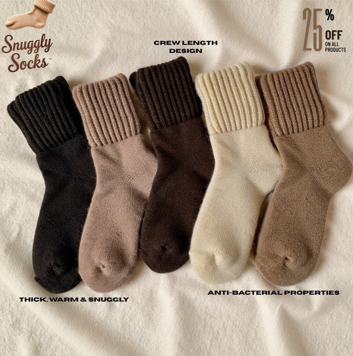 Premium SnugglySocks™ elegant crew (5 Pack) + 1 BONUS Pair