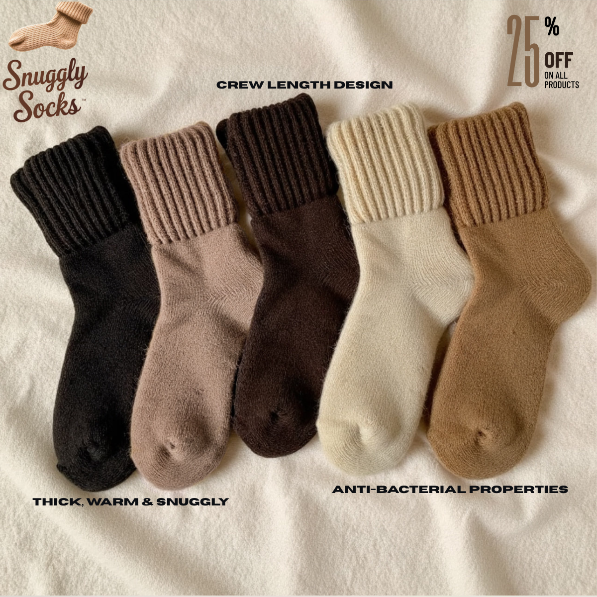 Premium SnugglySocks™ elegant crew (5 Pack) + 1 BONUS Pair